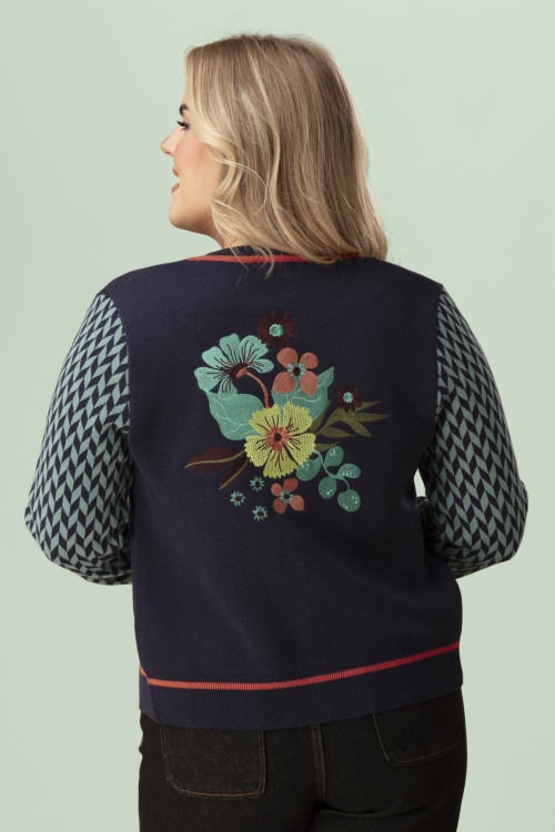 LaLamour - gilet en maille Slow Bloomer en pivoine bleu marine 2