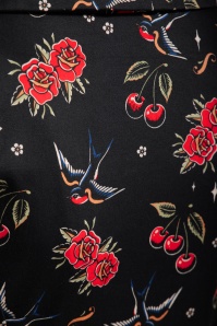 Queen Kerosin - Cherries And Roses Swing Dress in Black 3