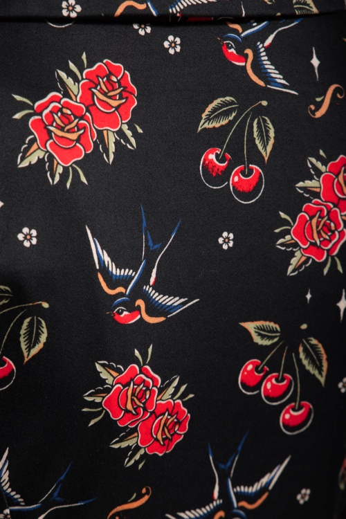 Queen Kerosin - Cherries And Roses Swing Dress in Black 3