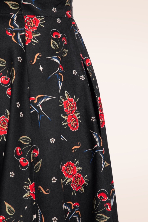 Queen Kerosin - Cherries And Roses Swing Dress in Black 4