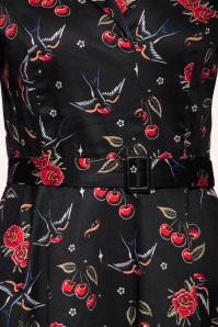 Queen Kerosin - Cherries And Roses Swing Dress in Black 2