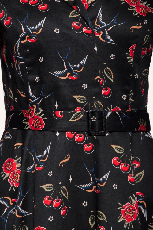 Queen Kerosin - Cherries And Roses Swing Dress in Black 2