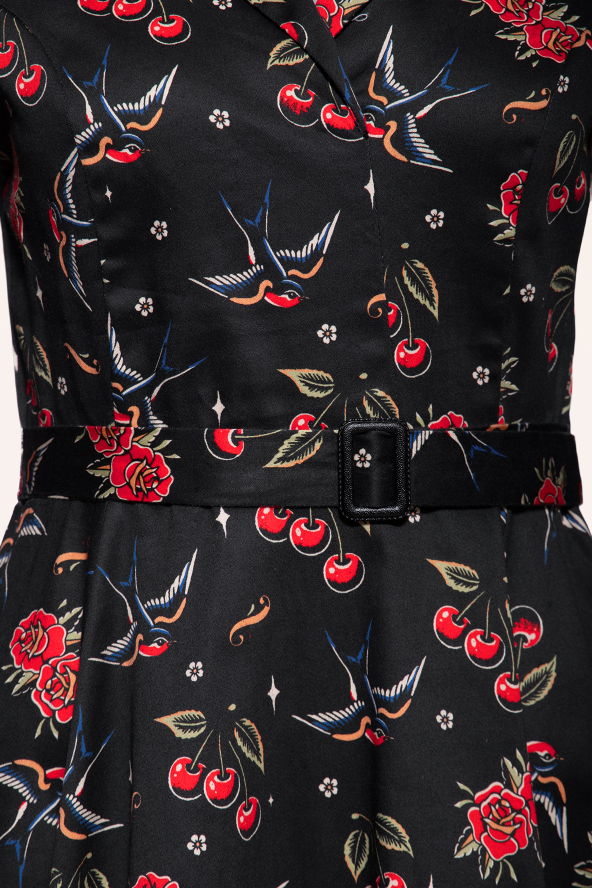 Queen Kerosin - Cherries And Roses Swing Dress in Black 2