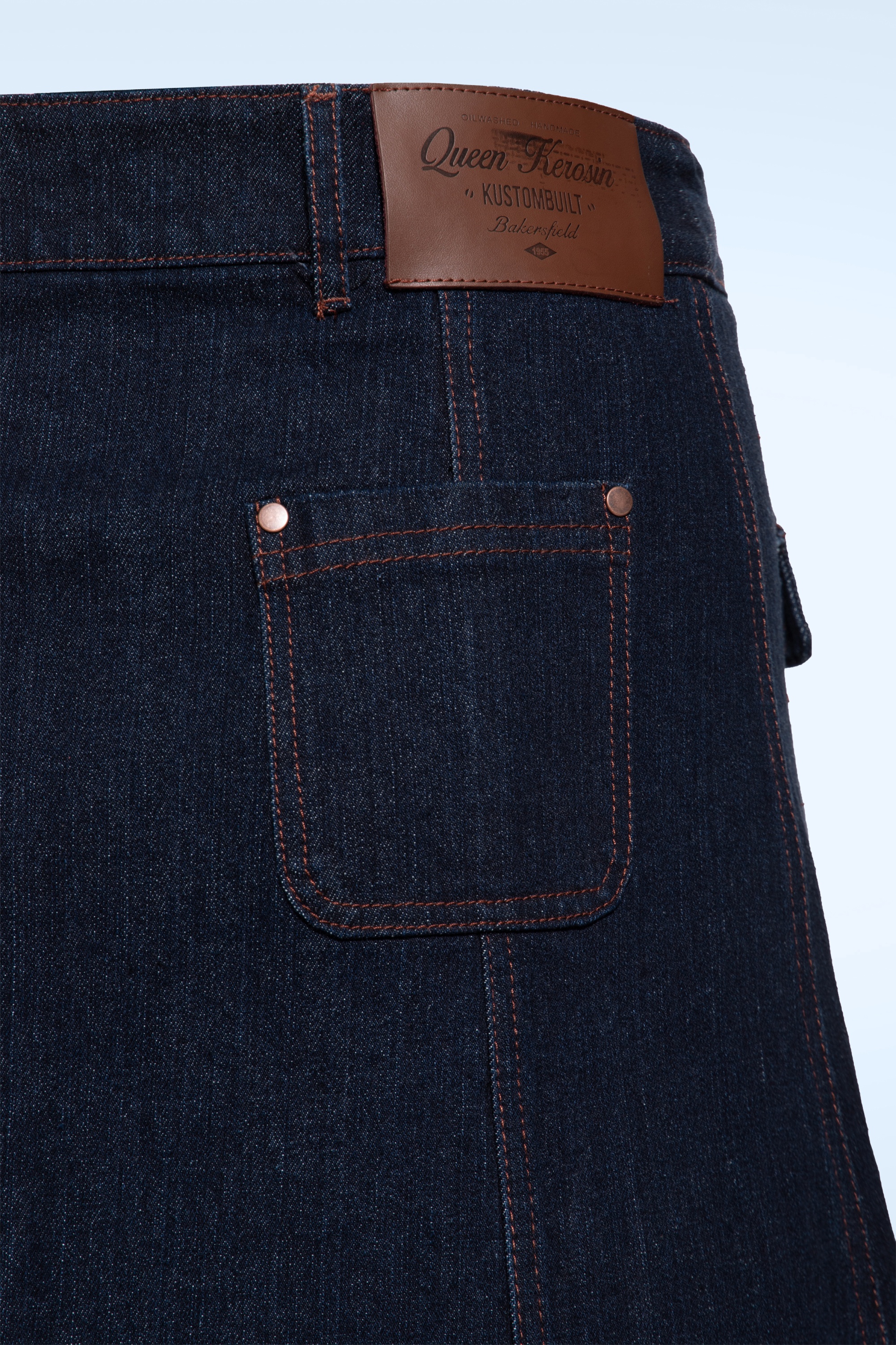 Queen Kerosin - Mae Denim A-Line Skirt in Dark Blue Wash 4