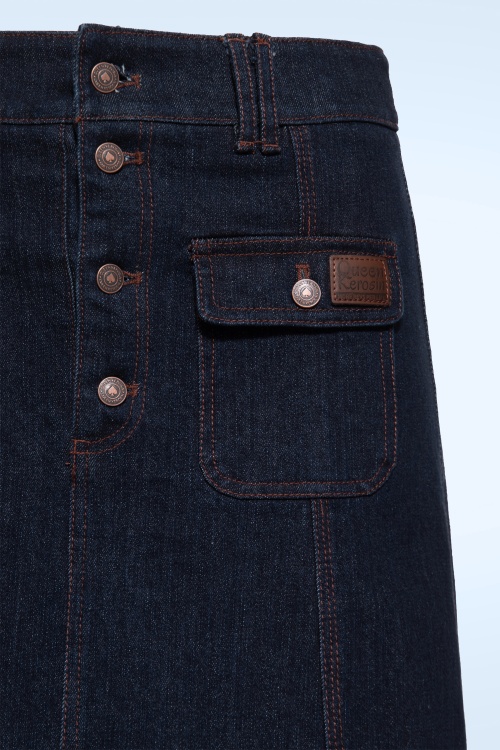 Queen Kerosin - Mae Denim A-Line Skirt in Dark Blue Wash 3