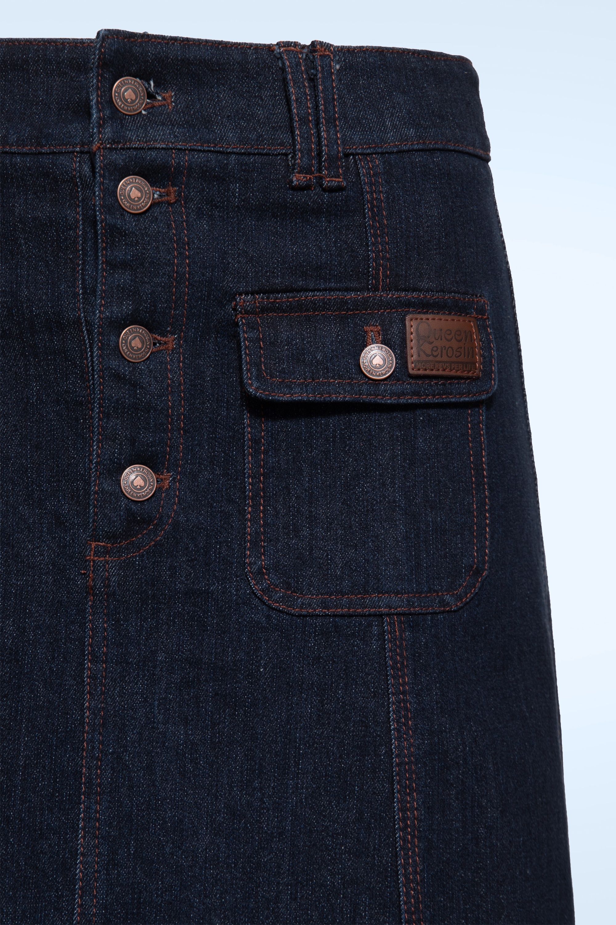 Queen Kerosin - Mae Denim A-Line Skirt in Dark Blue Wash 3