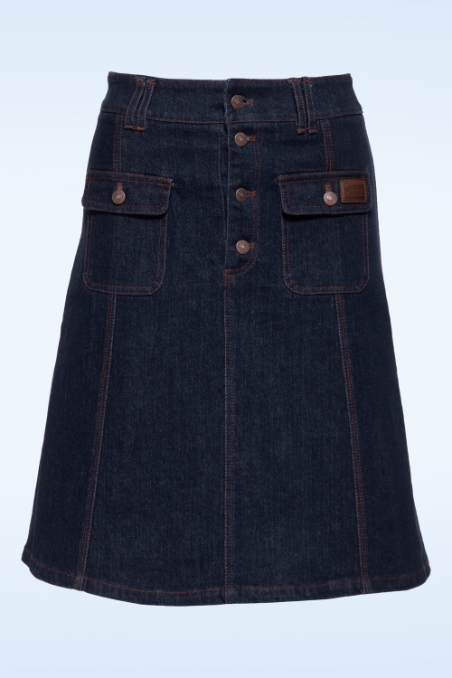 Queen Kerosin - Mae Denim A-Line Skirt in Dark Blue Wash