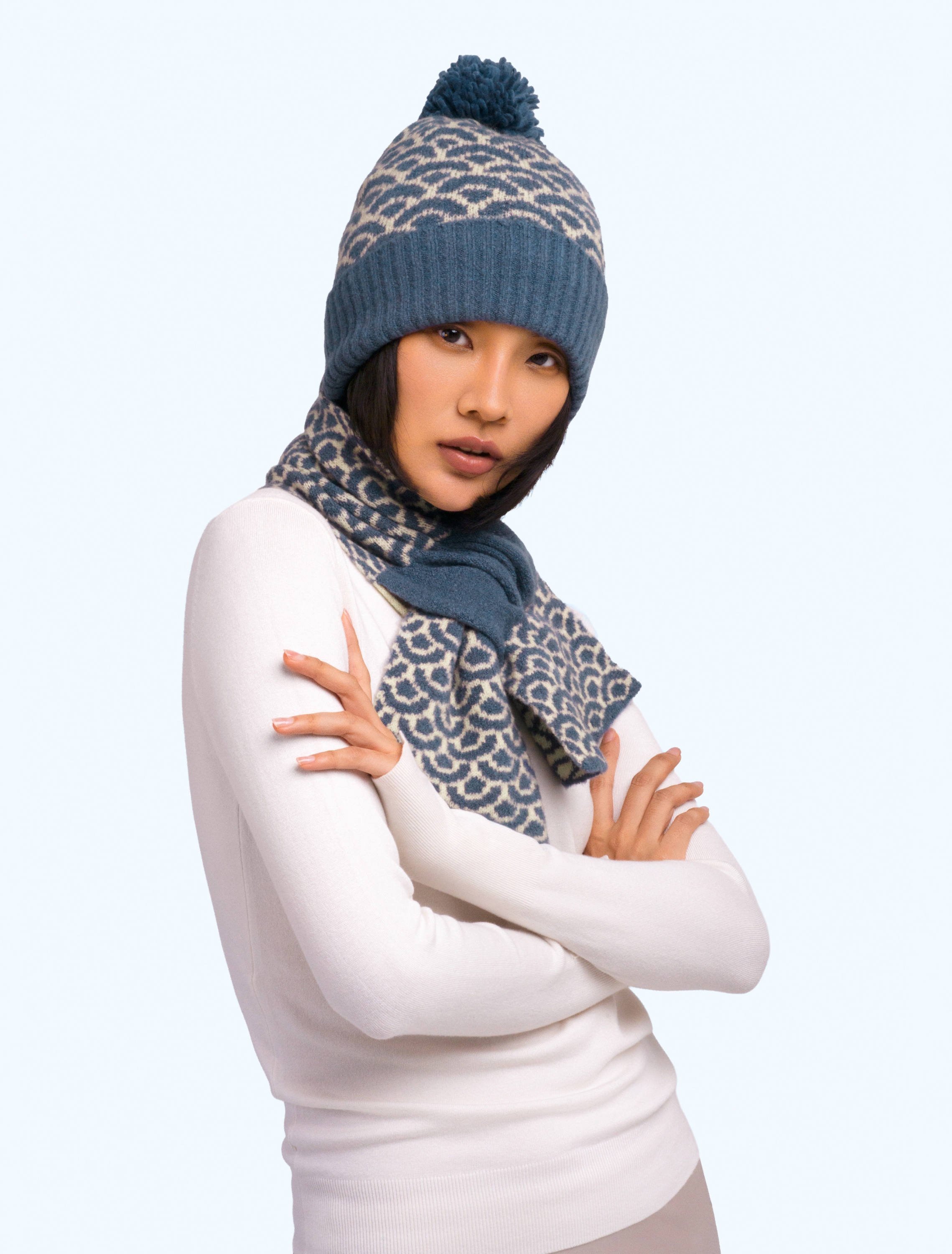 Powder - Bonnet à pompon Agatha en bleu jean 3