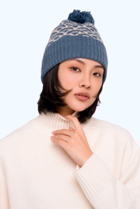 Powder - Bonnet à pompon Agatha en bleu jean