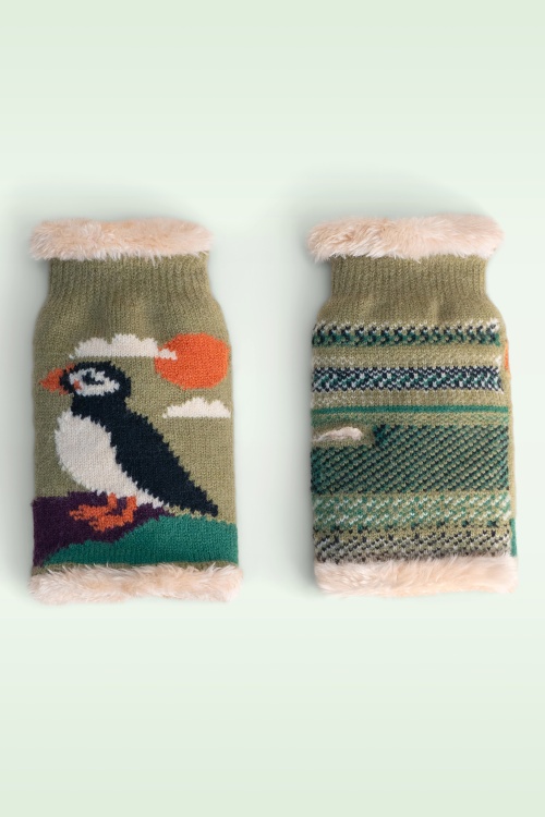 Powder - Puffin polswarmers in mosgroen
