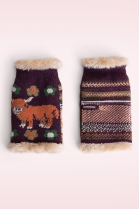 Powder - Chauffe-poignets Highland Cow en 	prune de Damas