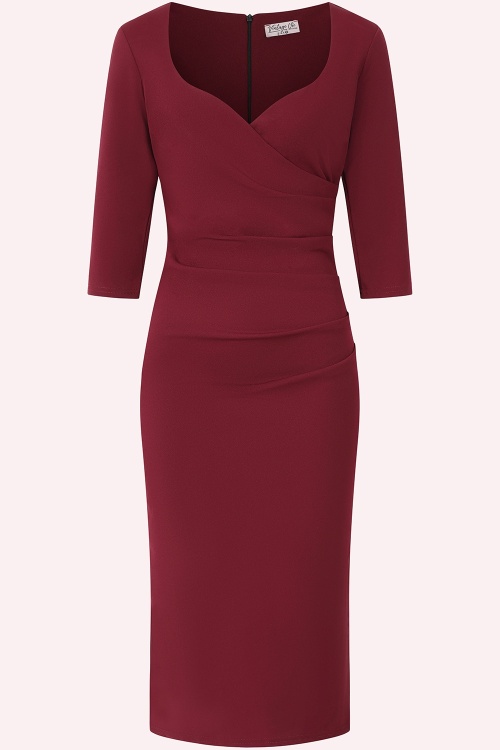 Vintage Chic for Topvintage - Topvintage exclusive ~ Nina pencil jurk in wijnrood