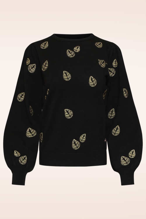 Smashed Lemon - Autumn Leaf Strickpullover in Schwarz und Gold