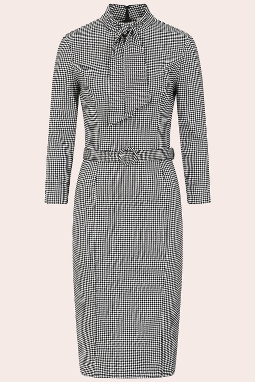 Banned Retro - Robe crayon à motif pied-de-poule Claudia en noir et blanc
