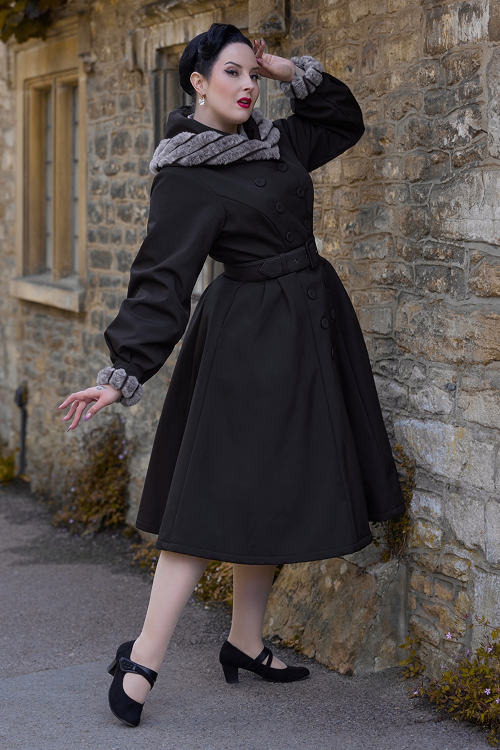 Miss Candyfloss - Manteau déperlant Alexandrine Lou en noir et gris