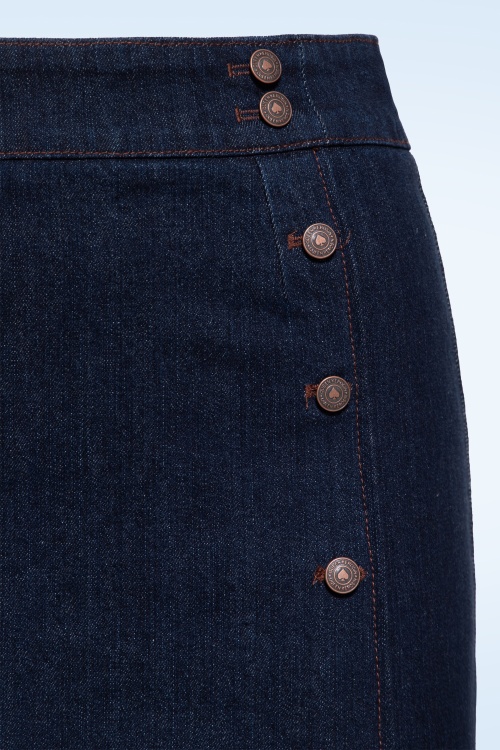 Queen Kerosin - Fishtail Denim Pencil Skirt in Dark Blue Wash 3