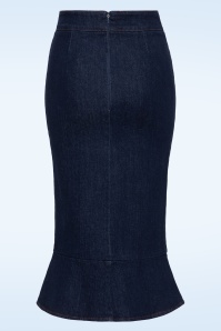 Queen Kerosin - Fishtail Denim Pencil Skirt in Dark Blue Wash 2