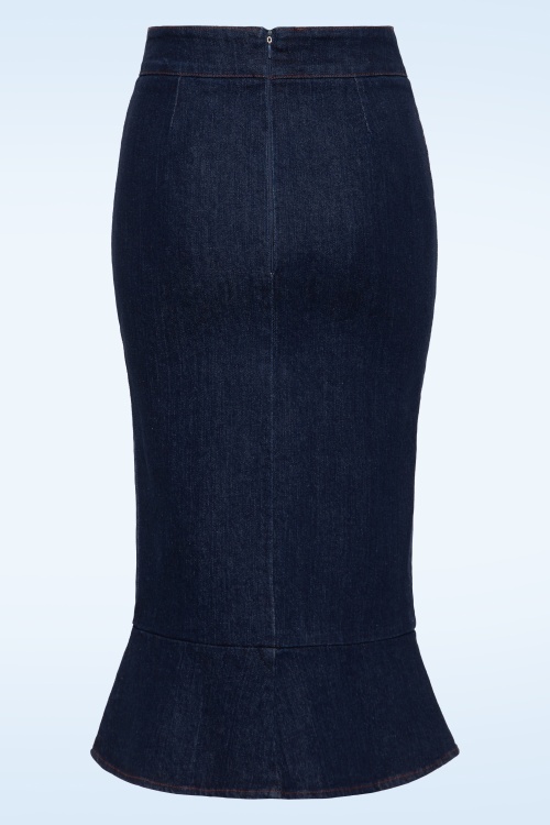 Queen Kerosin - Fishtail denim pencil rok in donkerblauwe wassing 2