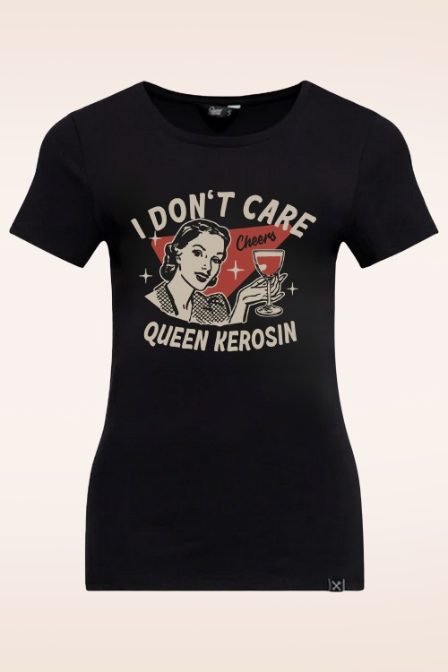 Queen Kerosin - I Don't Care T-shirt in zwart