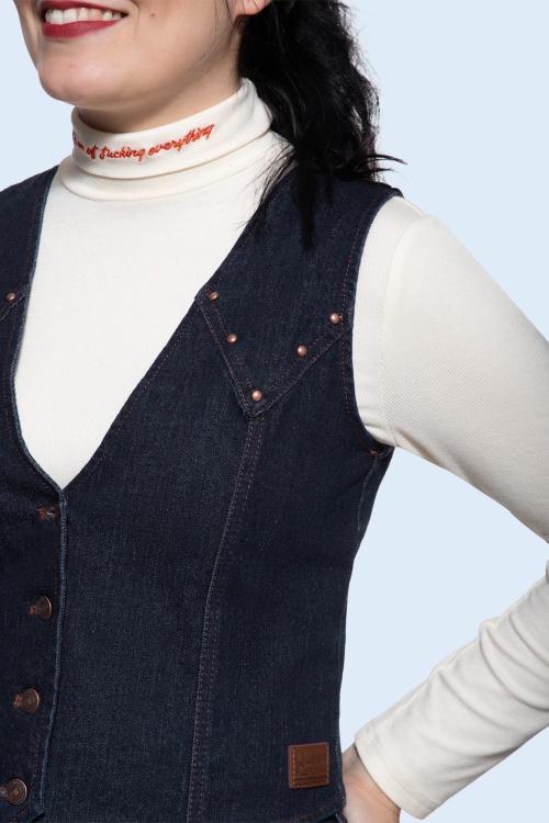 Queen Kerosin - Ruby Denim Waistcoat in Dark Blue Wash 2