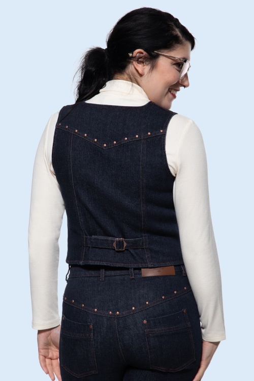Queen Kerosin - Ruby Denim Waistcoat in Dark Blue Wash 3