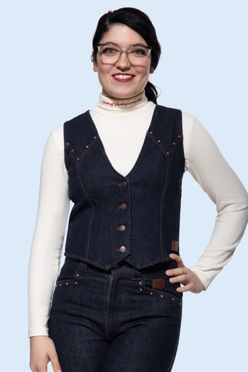 Queen Kerosin - Ruby Denim Waistcoat in Dark Blue Wash