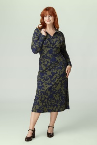 Surkana - Camisero jurk in marineblauw en groen 3