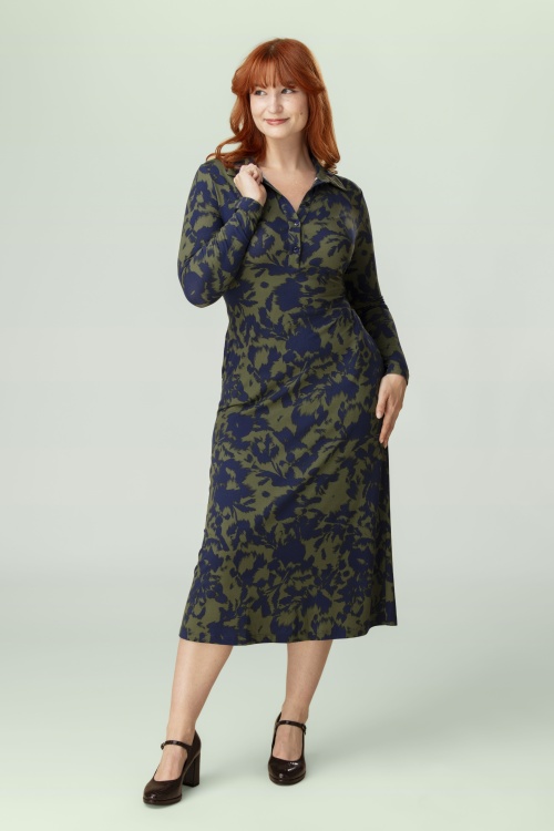 Surkana - Camisero jurk in marineblauw en groen 3