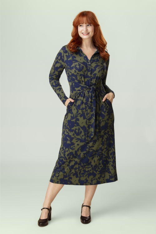 Surkana - Camisero jurk in marineblauw en groen