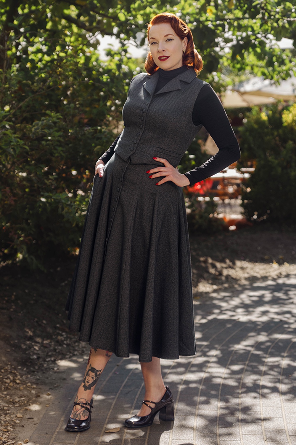 Femkit - Shelly Herringbone Swing Skirt in Dark Anthracite 2