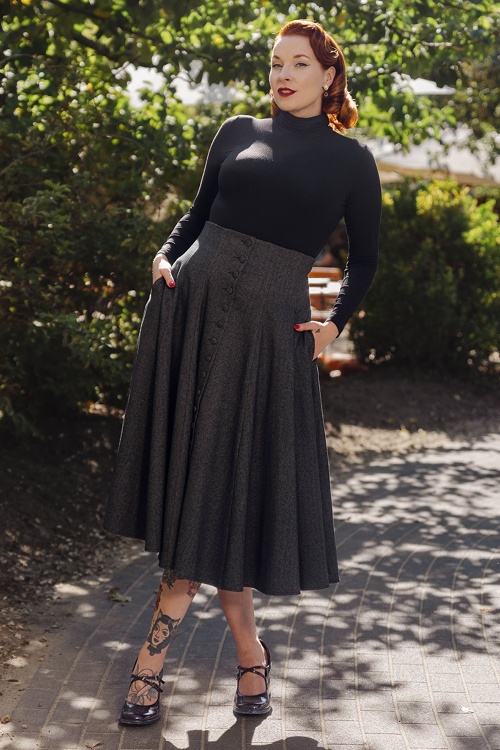 Femkit - Shelly Herringbone Swing Skirt in Dark Anthracite