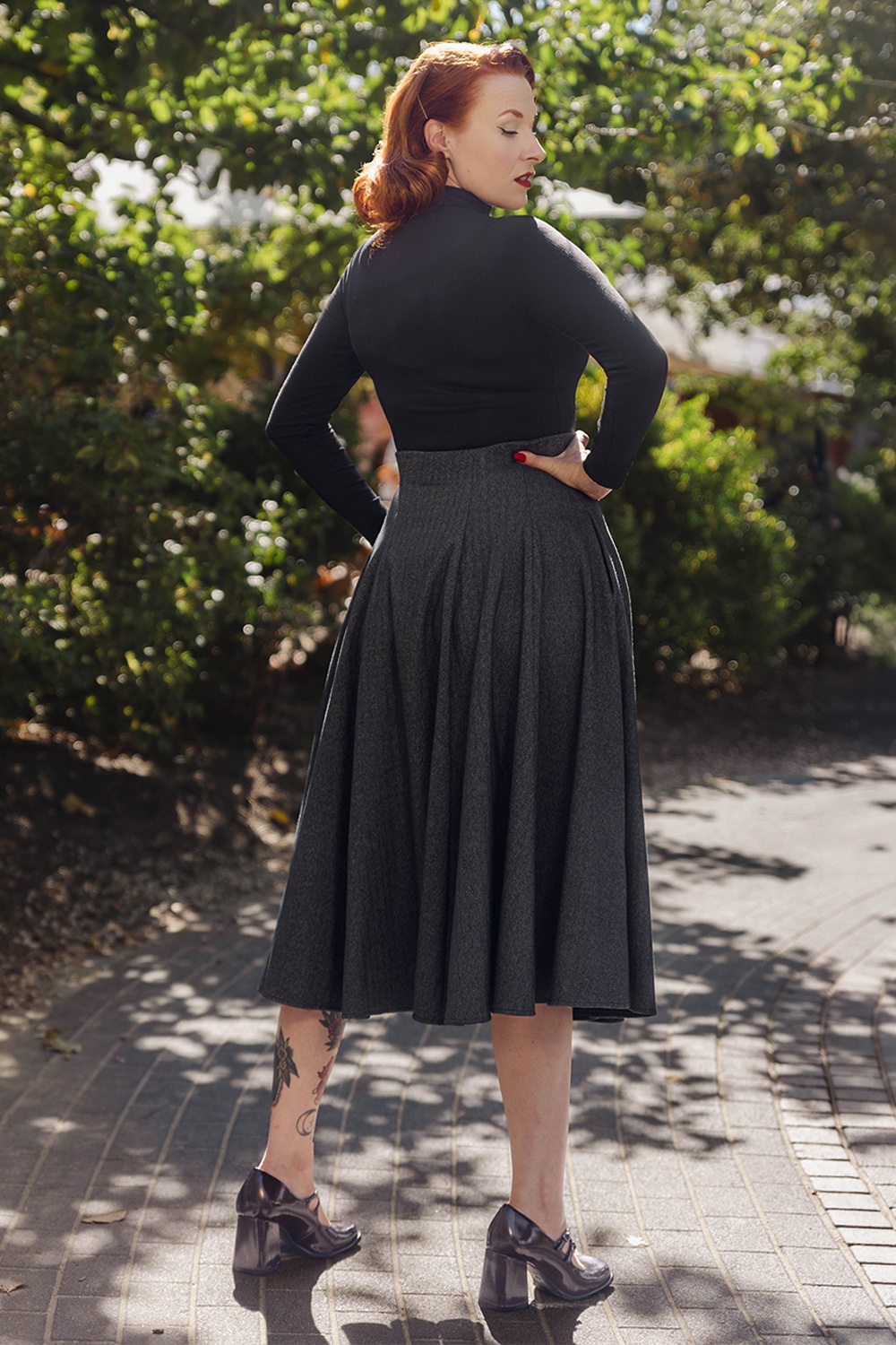 Femkit - Shelly Herringbone Swing Skirt in Dark Anthracite 3