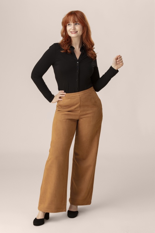 Surkana - Tana Suedine Wide Leg Smart Trousers in Toffee