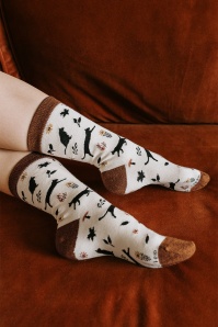 Socksmith - Garden Cat sokken in crème en bruin