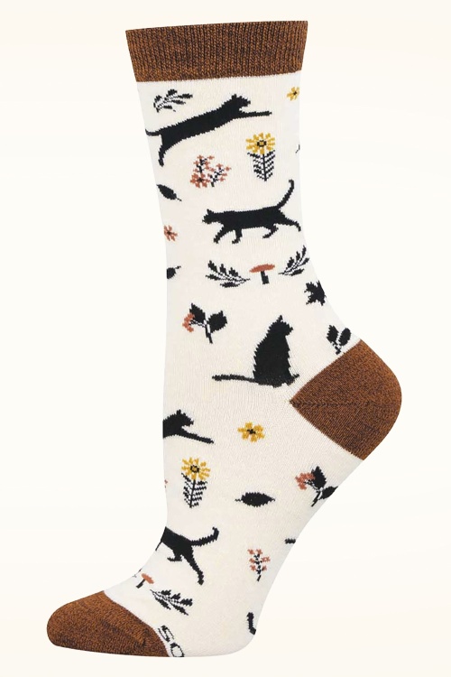 Socksmith - Garden Cat sokken in crème en bruin 2
