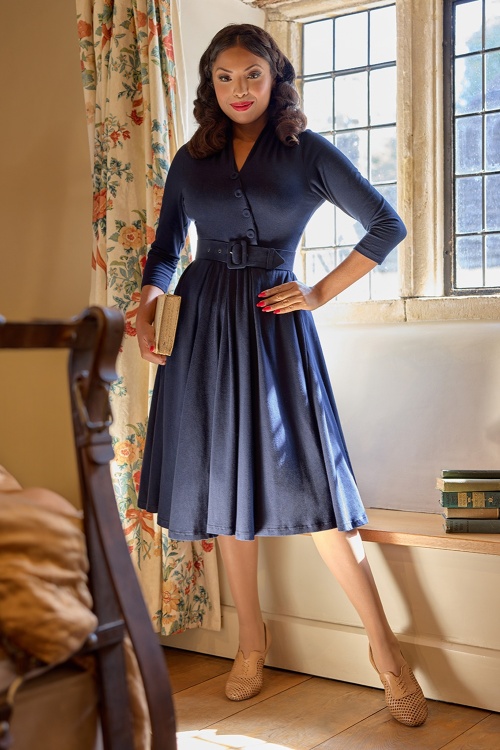 Miss Candyfloss - Enola Lee Swing Dress in Navy