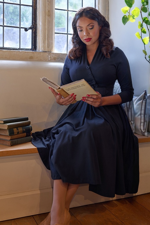 Miss Candyfloss - Enola Lee Swing Dress in Navy 4