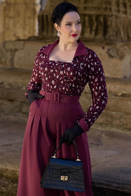 Miss Candyfloss - Greer Bo Jumpsuit in Weinrot 2