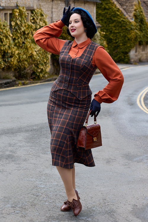 Miss Candyfloss - Alycia Lee Tartan Skirt in Navy and Ginger