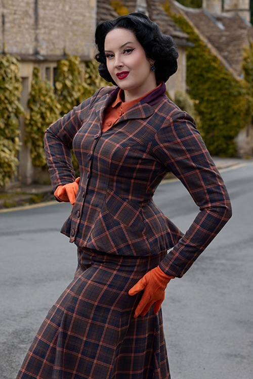 Miss Candyfloss - Elliora Lee Tartan Blazer in Navy and Ginger 2