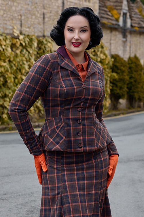 Miss Candyfloss - Elliora Lee Tartan Blazer in Navy and Ginger