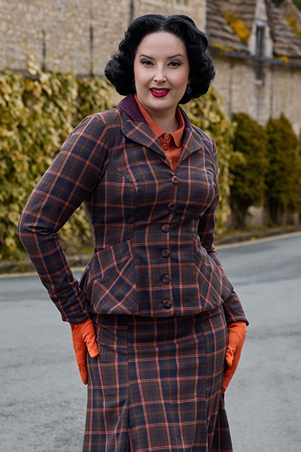 Miss Candyfloss - Elliora Lee Tartan Blazer in Navy and Ginger