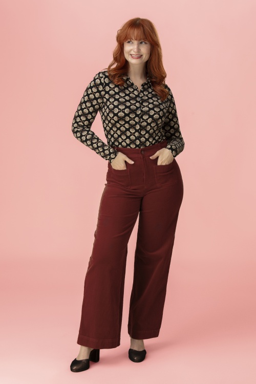 Surkana - Cara Wide Leg Corduroy Smart Trousers in English Red
