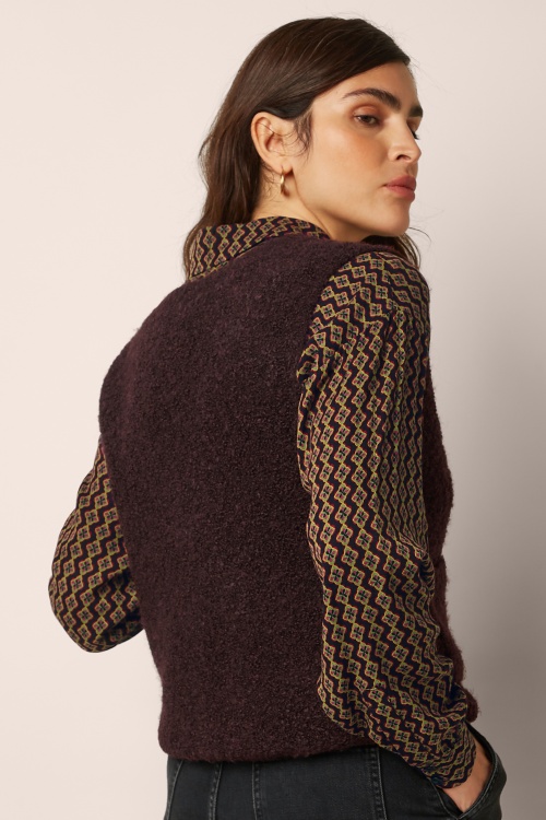 King Louie - Vania Boucle Knit Cardigan in Grape Red 3