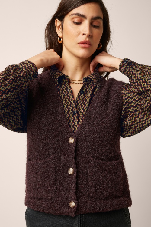 King Louie - Vania Boucle Knit Cardigan in Grape Red