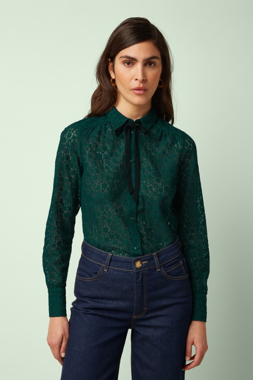 King Louie - Elia Liana Lace Blouse in Botanical Green