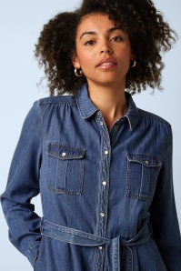 King Louie - Olive Monrose ruffle jurk in denim blauw 2