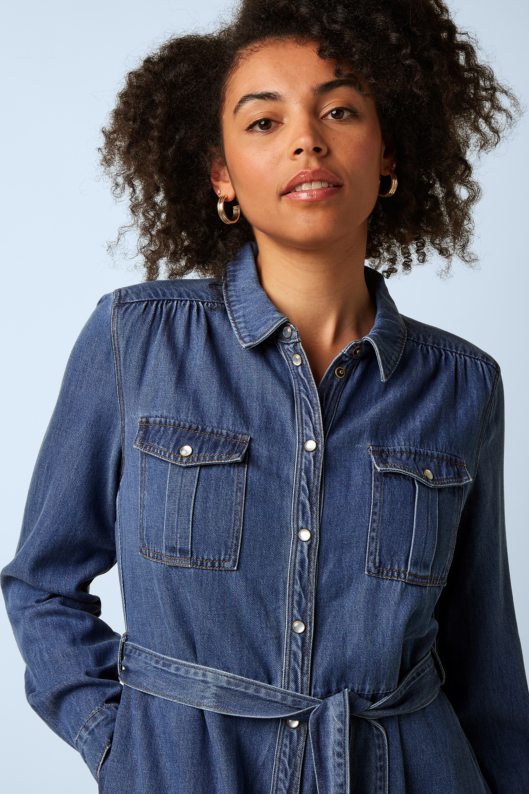 King Louie - Olive Monrose ruffle jurk in denim blauw 2