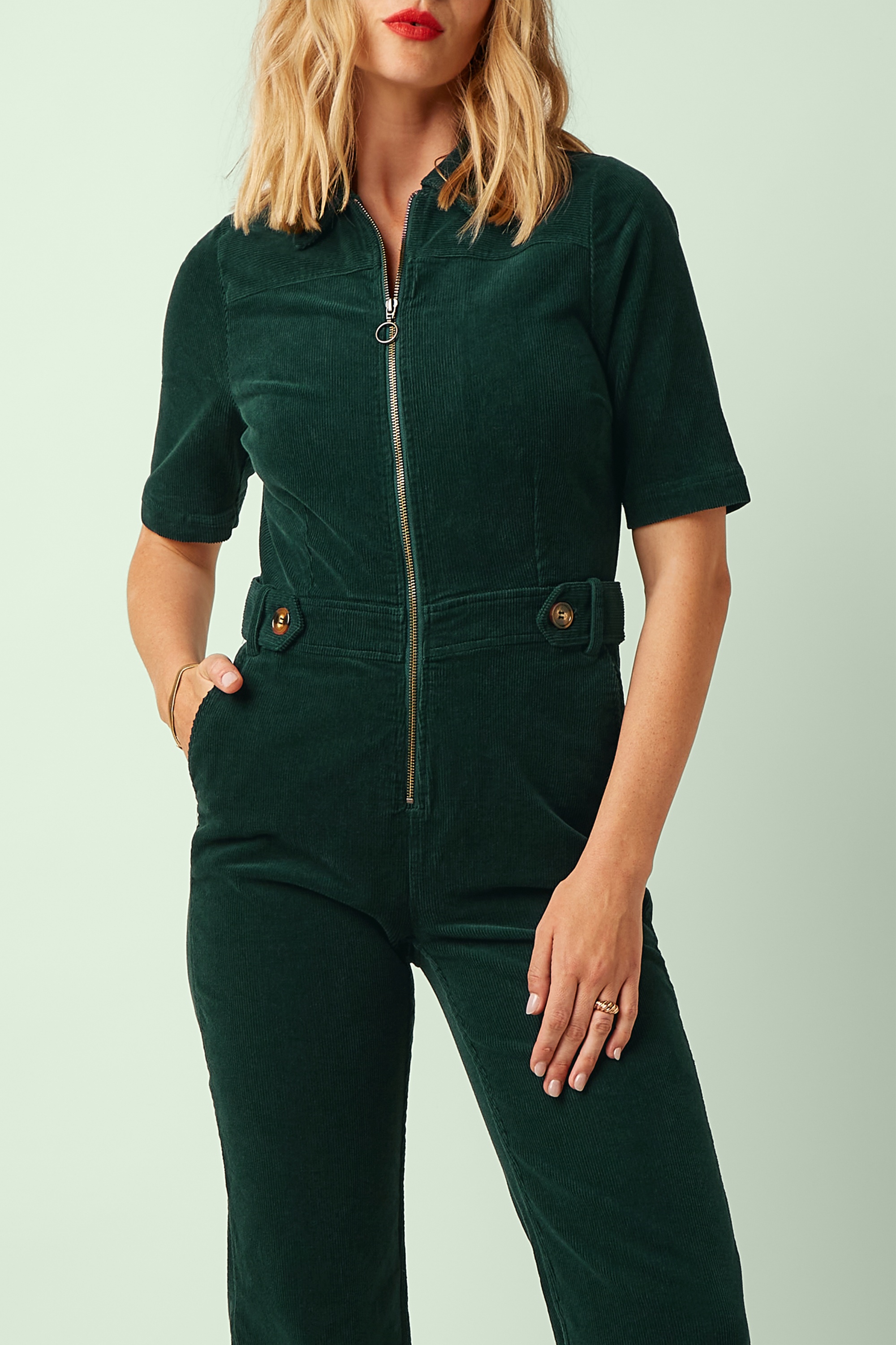 King Louie - Garbo Corduroy Jumpsuit in Pine Green 2