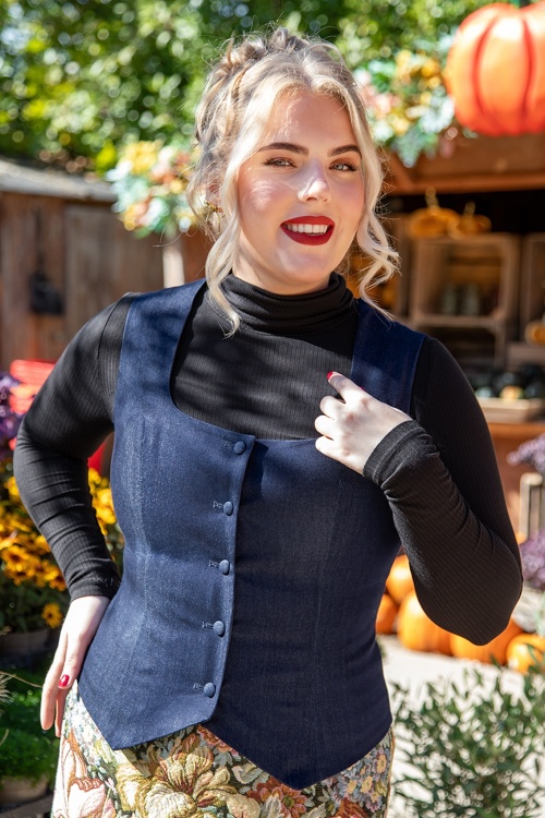 Topvintage Boutique Collection - Topvintage exclusive ~ Sylvie gilet in marineblauw 4